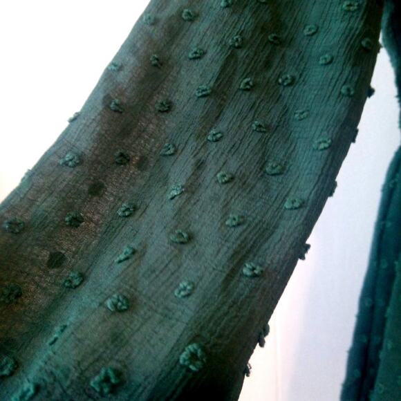 In Loom Embroidered Babydoll Top Size Small Green Swiss Dot Bohemian Fairy Chic - Picture 5 of 7